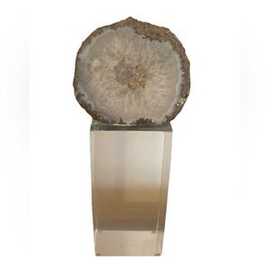 Split Geode on Lucite Cube 6.5”H x 3”W x 2.5”D